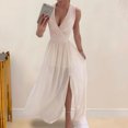thumbnail image 3 of Quixlent Women Evening Dress V Neck Sleeveless Pleated Split Hem Slim Waist Floor Length Solid Color Wedding Cocktail Party Prom Maxi Dress, 3 of 8