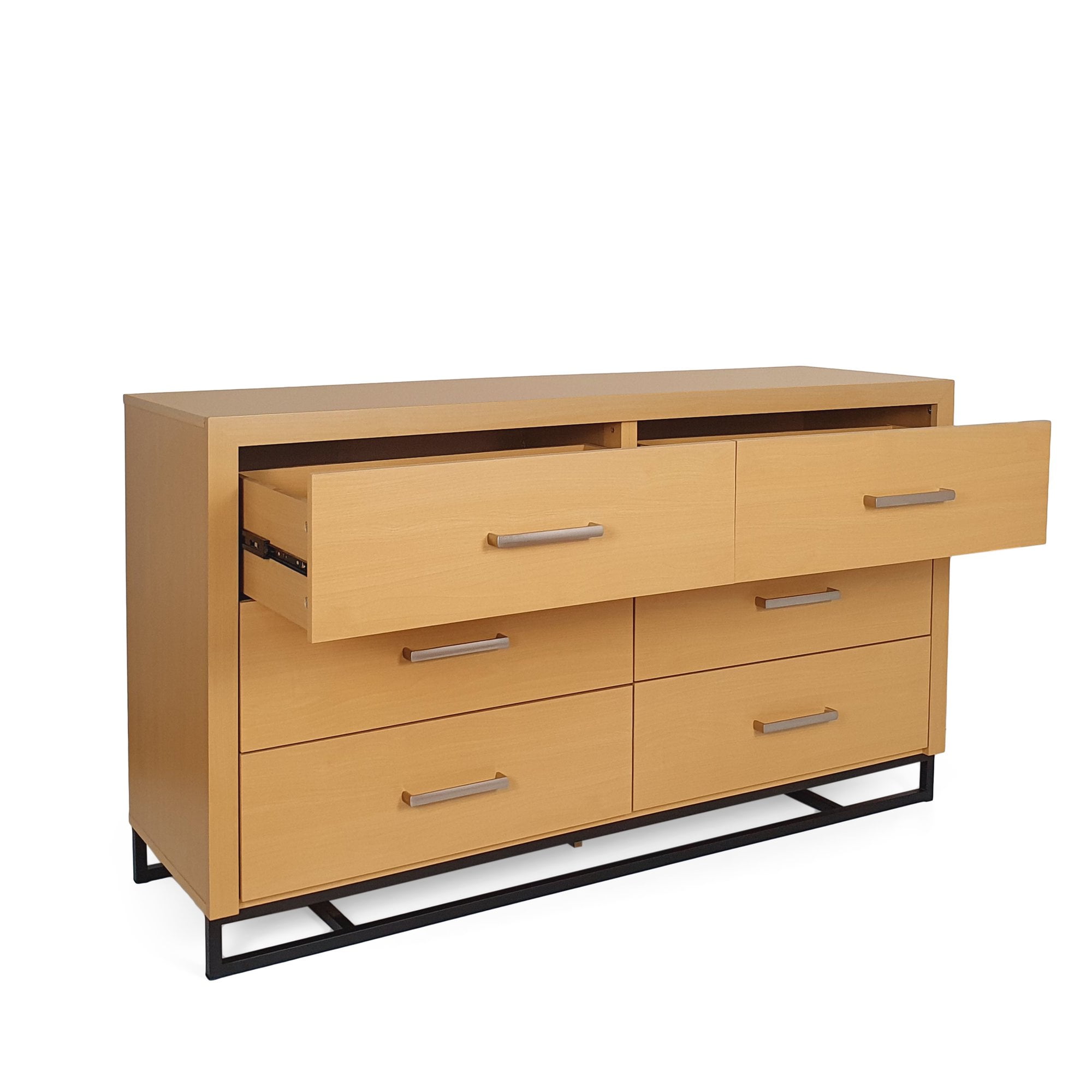 Resenkos Double Dresser for Bedroom with 6 Drawers, Chest of Drawers with Sturdy Metal Frame for Nursery, Maple