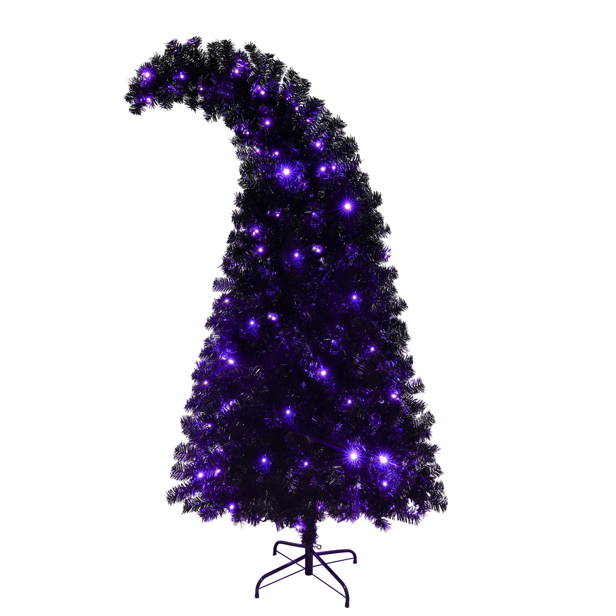 Euroco 6FT Artificial Christmas Tree with LED Light, Pre-Lit Curved Shape Artificial Whimsical Xmas Tree with 900 Tips, Black Christmas Tree