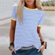 thumbnail image 2 of Blusas para las Mujeres Casual, Rayas Impresas Patchwork Manga Corta Cuello Redondo Top Hecho de 95% Poliéster 5% Spandex para el Verano, Tops Cortos para las Mujeres, 2 of 5