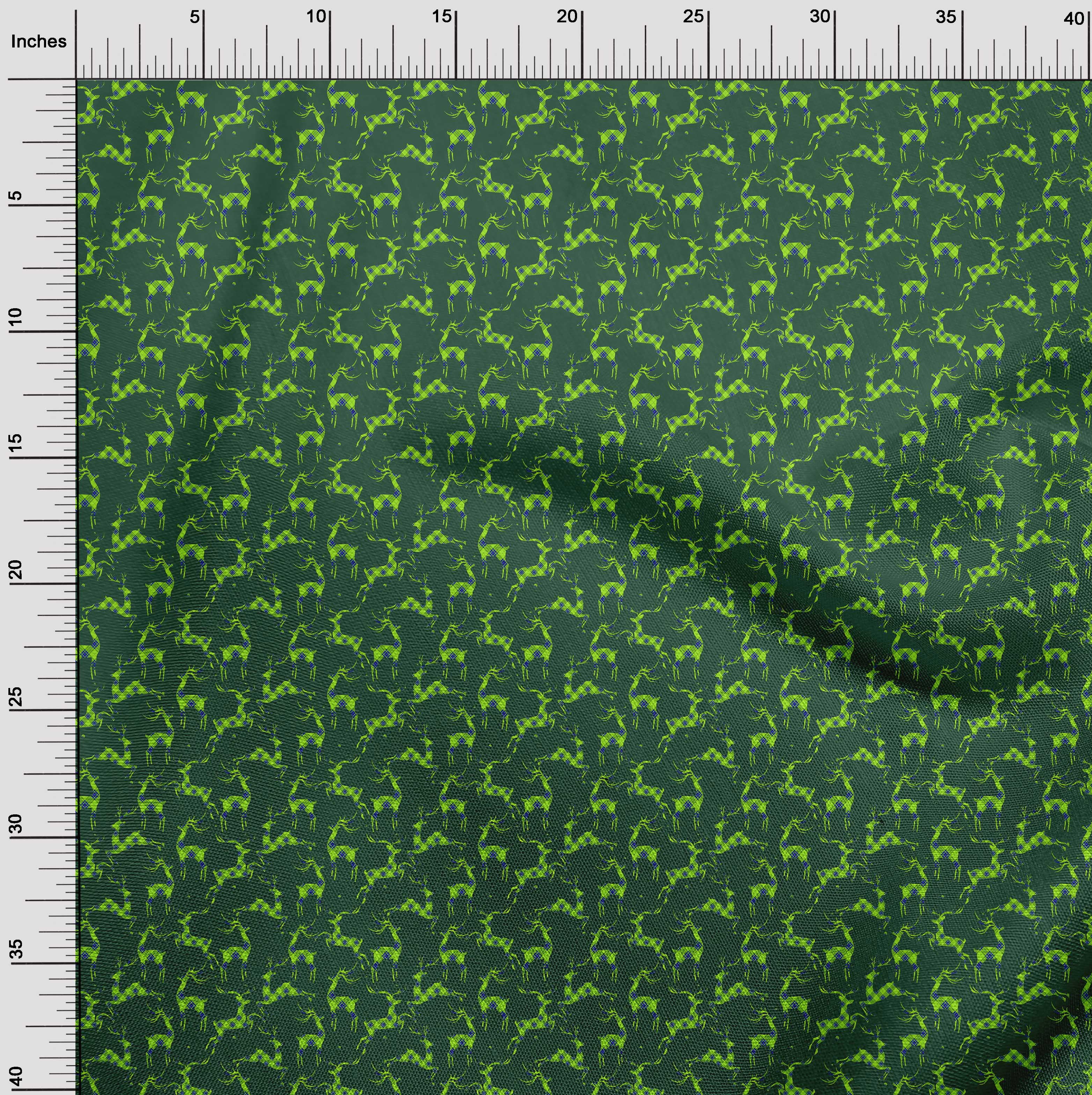 oneOone Velvet Dark Green Fabric Christmas Reindeer Lumberjack Fabric For Sewing Printed Craft Fabric By The Yard 58 Inch Wide