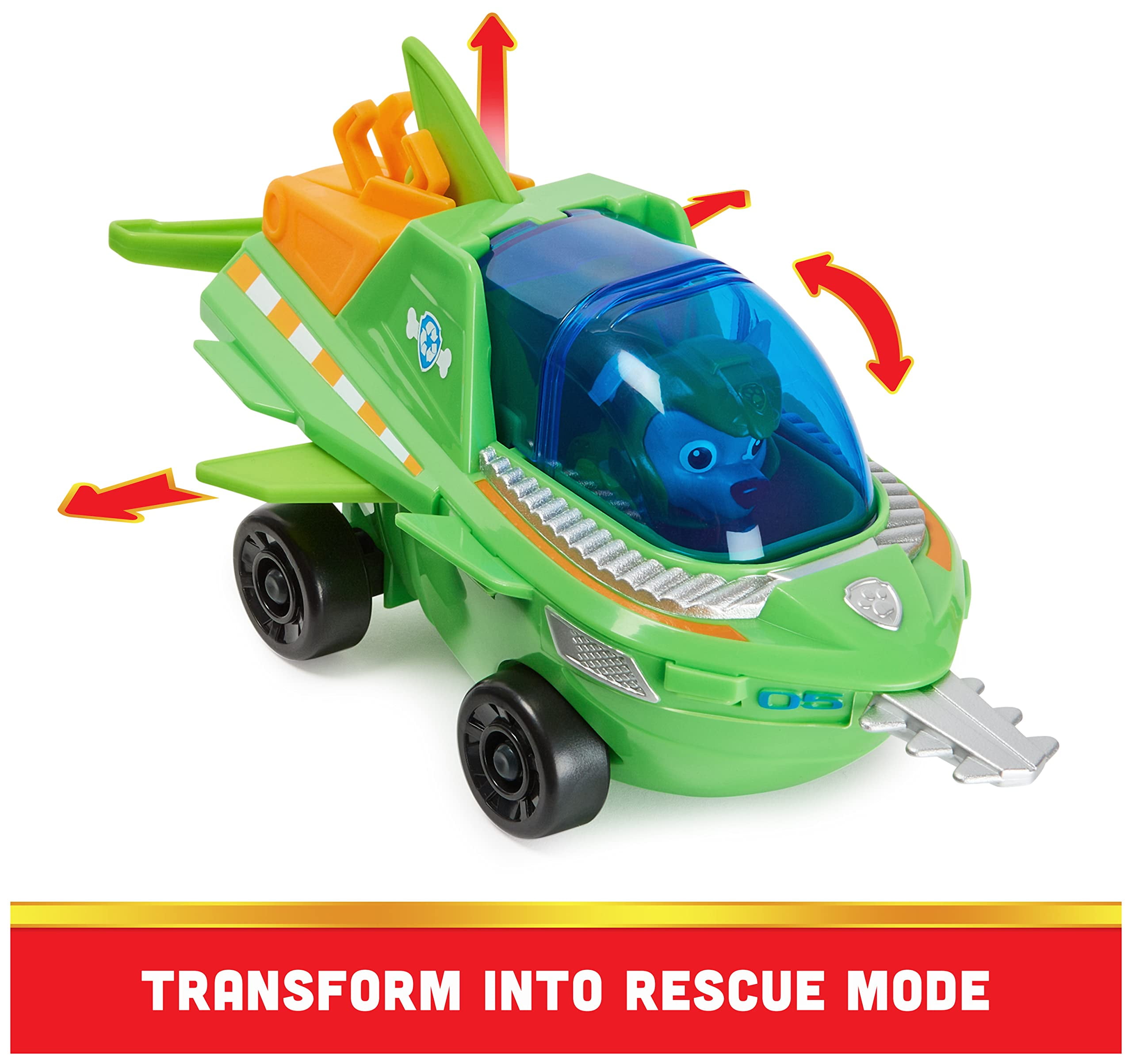 Paw Patrol Aqua Pups Rocky Transforming Sawfish Vehicle with Collectible Action Figure, Kids Toys for Ages 3 and up