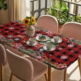 thumbnail image 3 of Red Plaid Christmas Table Cloths for 4 Foot Rectangle Tables, Truck Xmas Tree Snowflake Winter Poinsettia Patio Waterproof Elastic Fitted Tablecloths, Washable Rectangular Table Cover for Camping, 3 of 8
