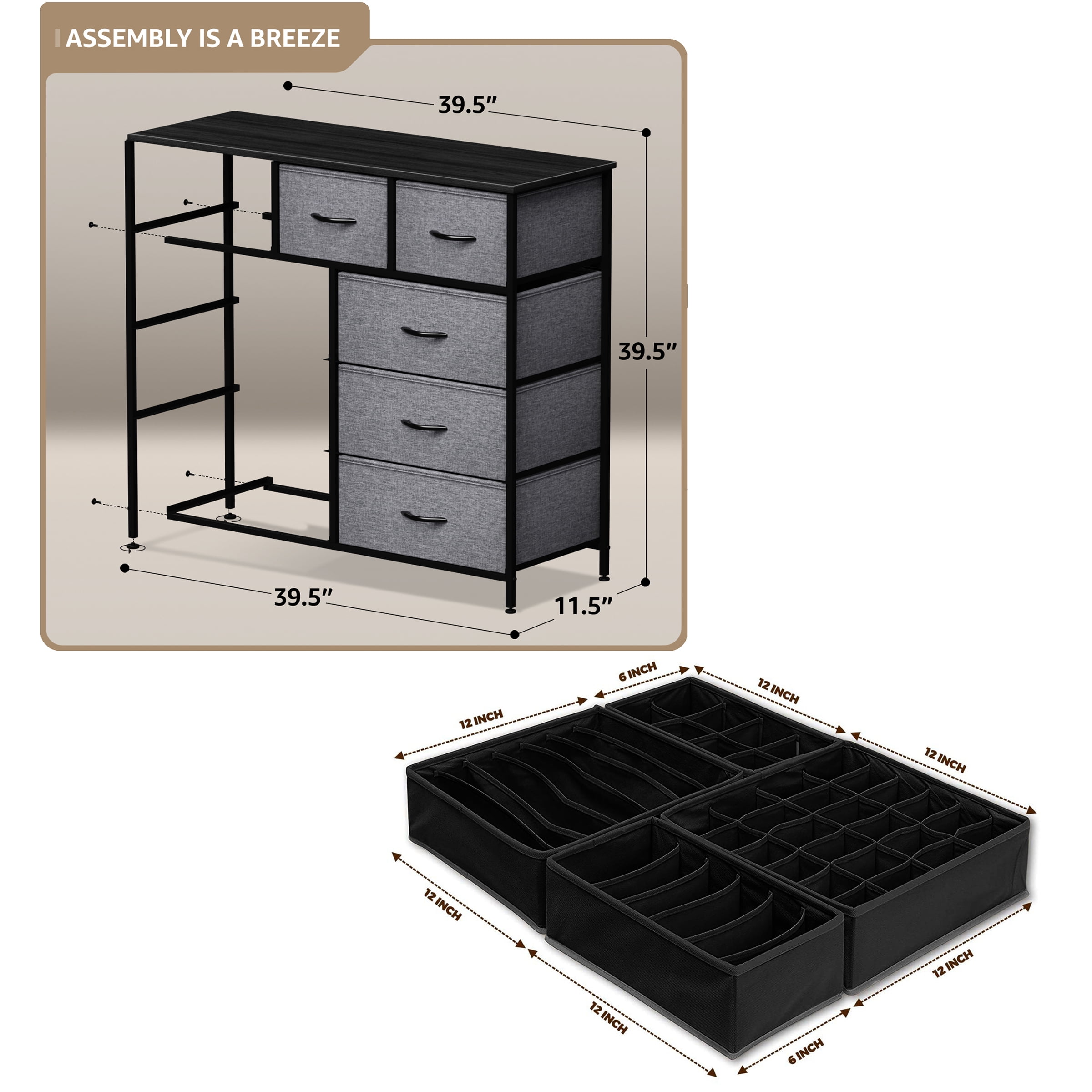 Sorbus 9-Drawer Dresser with Foldable Fabric Drawer Dividers