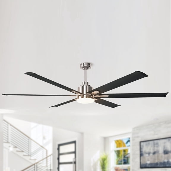 Parrot Uncle 72" Industrial Chrome LED Large Ceiling Fan with Light and Remote Control, HVLS Ceiling Fan