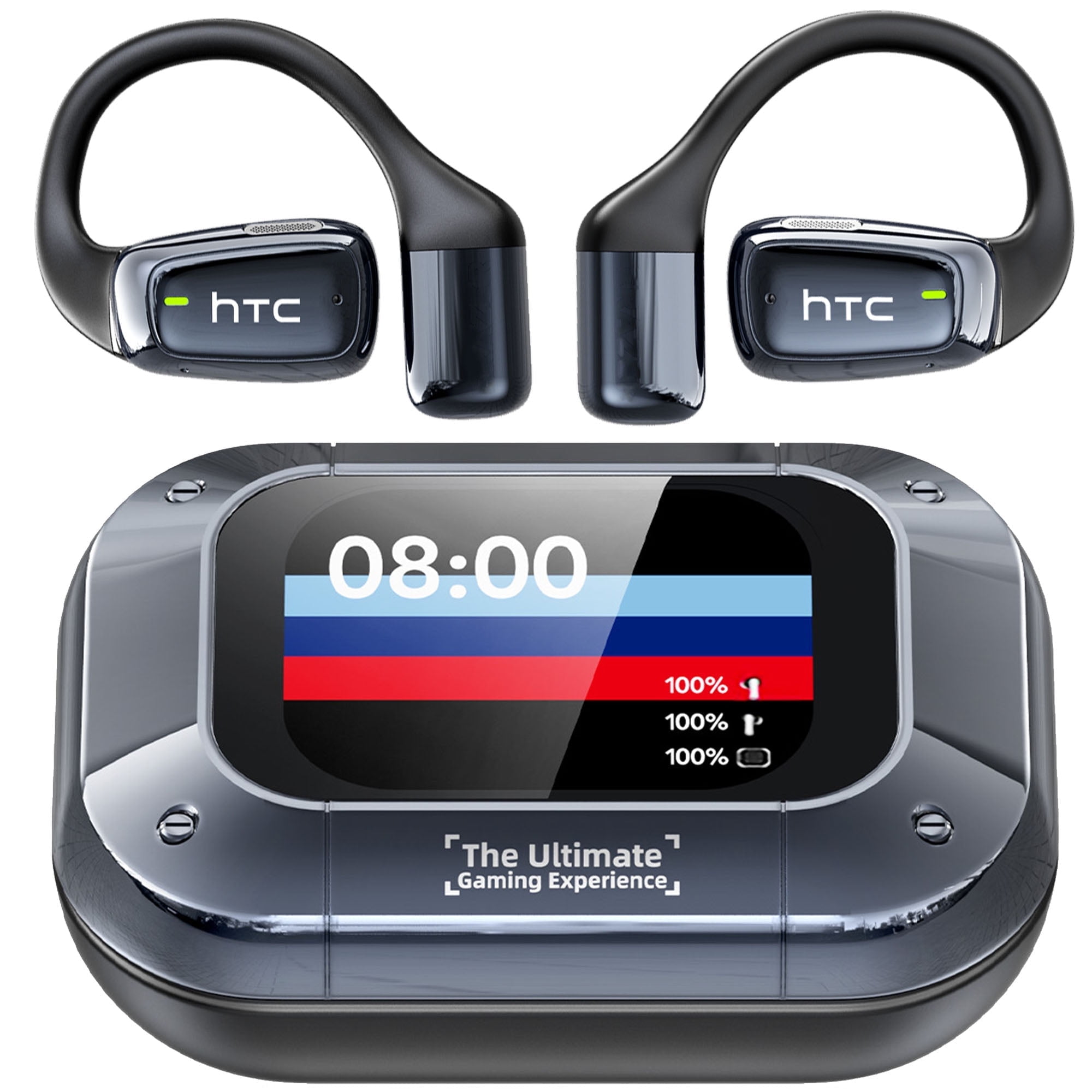 HTC NE25 Open Ear Earbuds AI Translator Earbuds,135 Languages with Smart Screen ,Bluetooth Wireless Headphones IPX6 60H Playtime for Sports & Business