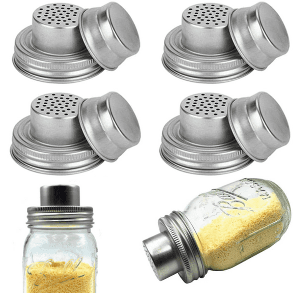 Universal Mason Jar Shaker Lids - 304 Stainless Steel with Mesh Strainer for Sugar, Salt, Pepper, Flour & Cocktail Mixing, Fits Regular Mouth Canning Jars