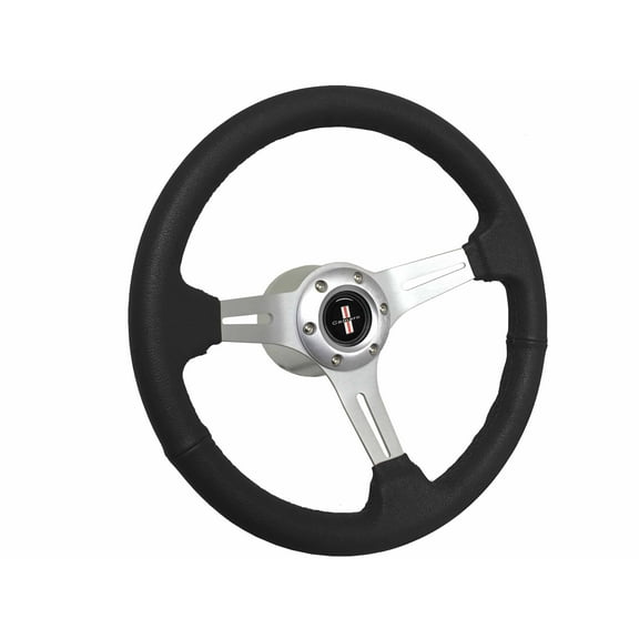 1969-1989 Camaro; VSW 6 Bolt Black Leather Wrapped Steering Wheel Brushed Aluminum Kit, Camaro Tri-Bar Emblem