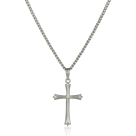 Sterling Silver Polished Embossed Cross Pendant Necklace , 18"
