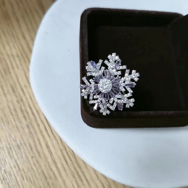 Anillo de copo de nieve de doble capa giratorio, anillo lleno de diamantes, anillo abierto elegante exagerado, lujo ligero para mujer
