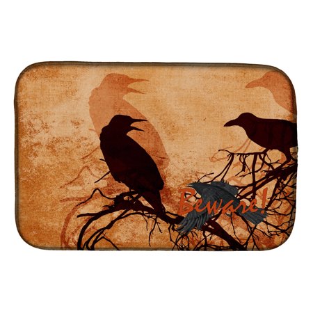 Beware of the Black Crows Halloween Dish Drying Mat