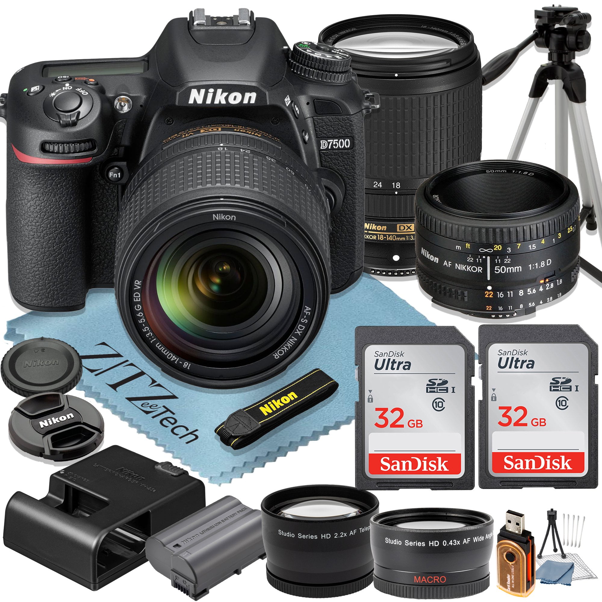 Nikon D7500 DSLR Camera with 18-140mm + AF FX 50mm Lens + 2 Pcs