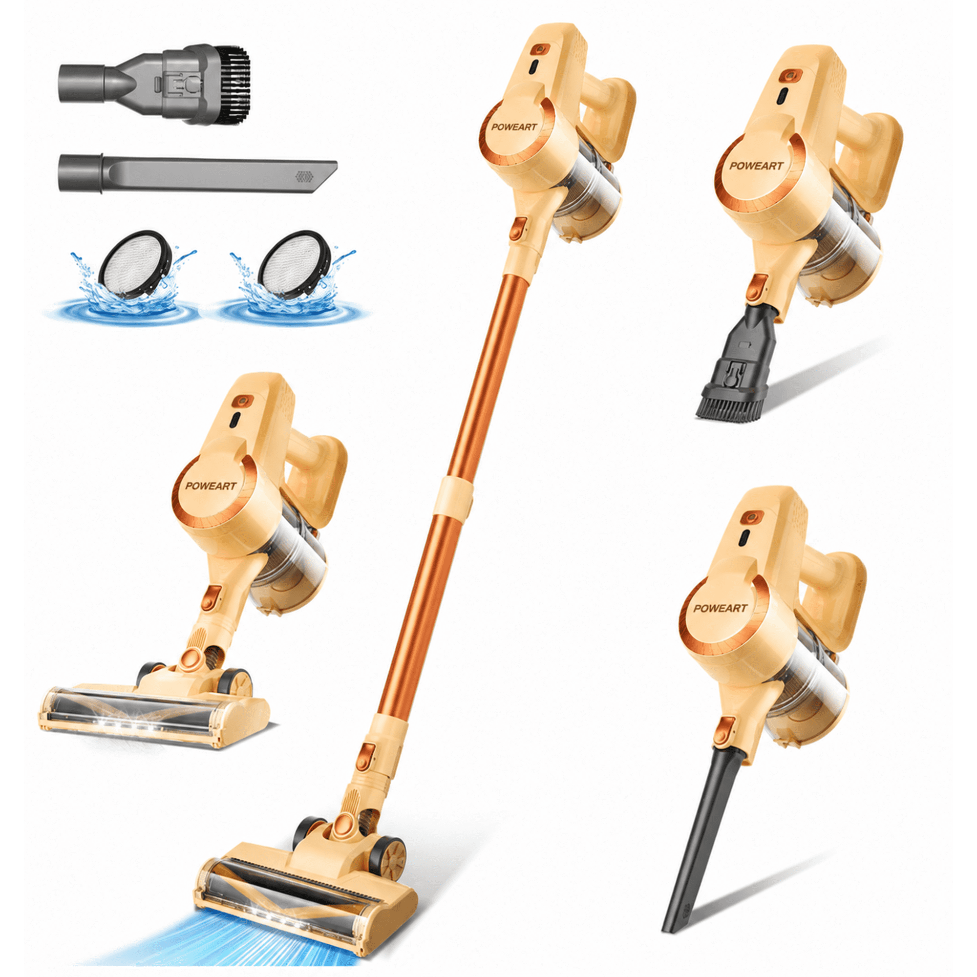 POWEART Cordless Vacuum Cleaner, 8-in-1 Stick Vacuum, Powerful Suction Lightweight Handheld Wireless Vacuum for Carpet, Hard Floors & Pet Hair, 50 Mins Runtime