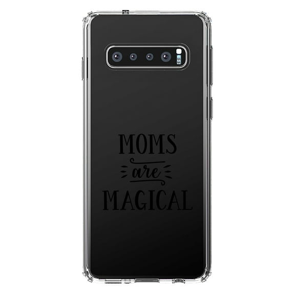 DistinctInk Clear Shockproof Hybrid Case for Samsung Galaxy S10  PLUS (6.4" Screen) - TPU Bumper Acrylic Back Tempered Glass Screen Protector - Moms Are Magical