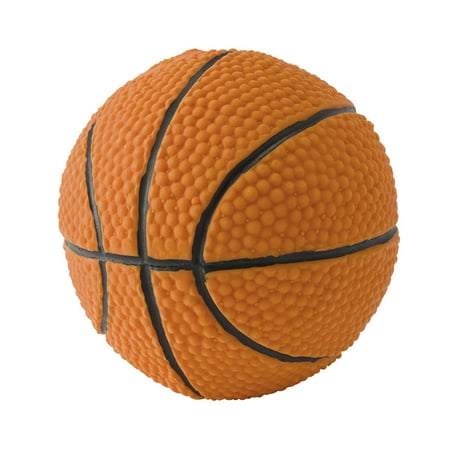 Basketball. 100% natural rubber (latex). Lead-free & chemical-free. Complies to same safety standards as children’s toys. Soft & squeaky. Best dog toy for medium-to-large dogs. Handmade in