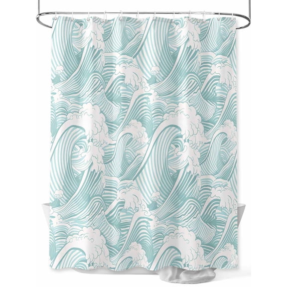 Shower Curtain Green Waves Bathroom Curtains with Hooks, Waterproof Fabric Ocean Lines Stripes Bath Shower Curtains Set for Bathroom Bathtubs Decor 36x72 Inch