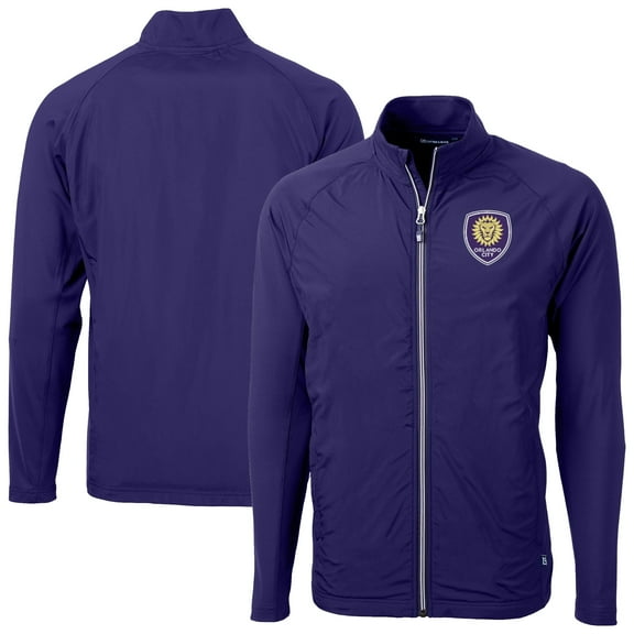 Men's-Cutter & Buck  Purple Orlando City SC Adapt Eco Knit Hybrid Recycled Raglan Full-Zip Jacket
