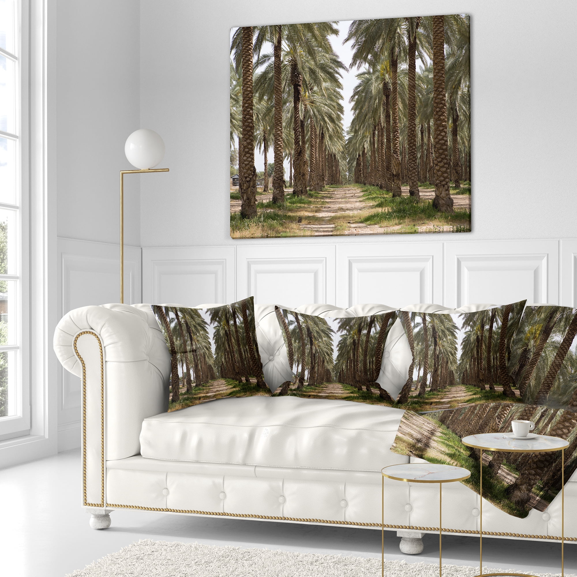 Designart Date Palm Plantation Photography - Modern Forest Throw Pillow - 16x16