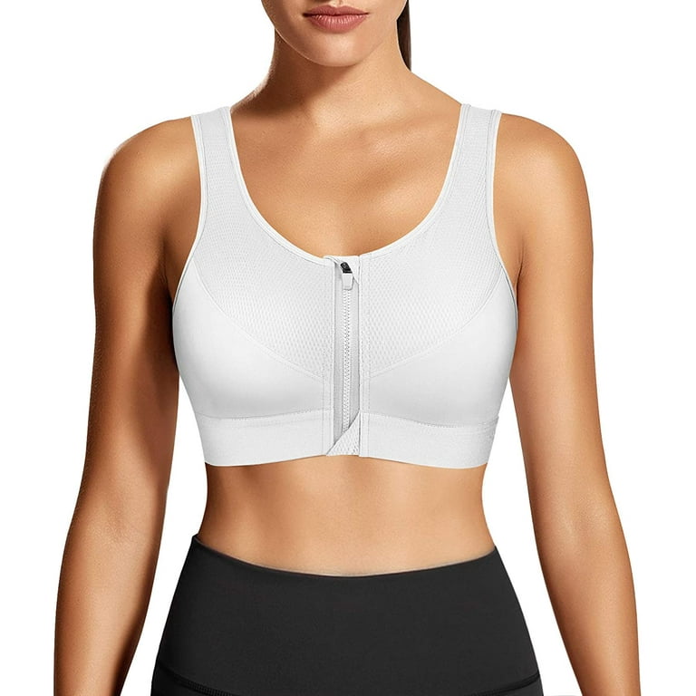 Gotoly Women Front Closure Sport Bras Full Coverage Bra Wirefree No Padding  Cross Back Support Tops with Zipper (Black XX-Large)