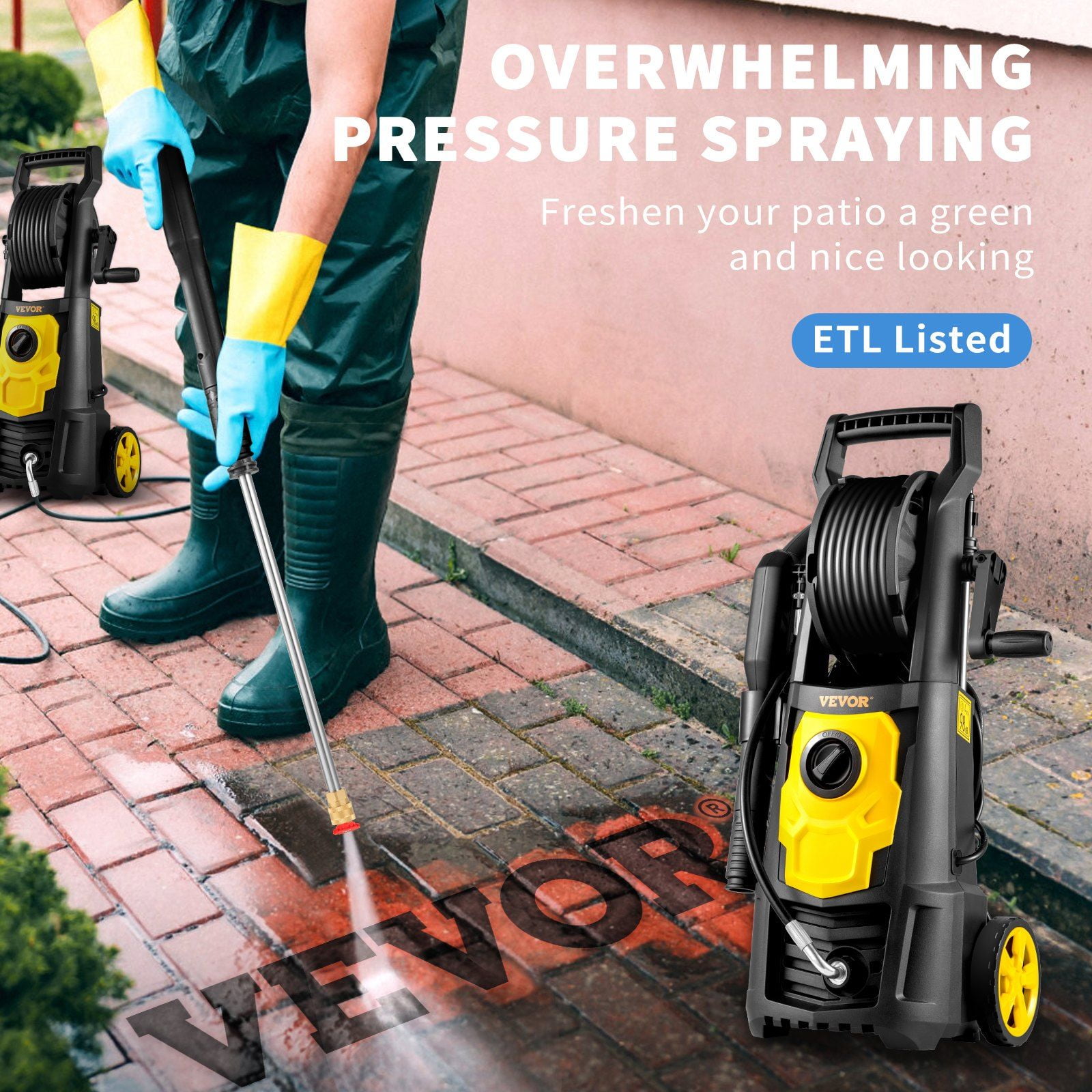 Electric Power Washer 2000 PSI, 1.65 GPM – Includes Foam Cannon, 5 Nozzles & Hose Reel – Ideal for Patios, Cars (ETL Listed)
