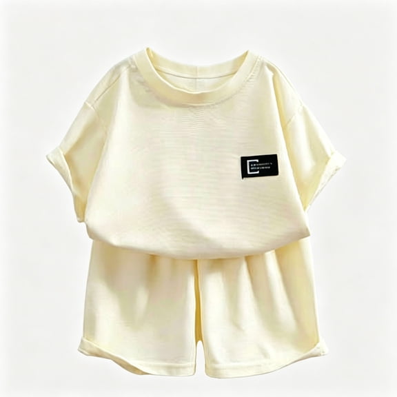 WOYY Boy's Casual Outfits Summer Breathable Short Sleeve T Shirt Shorts Set, Sizes 3-12