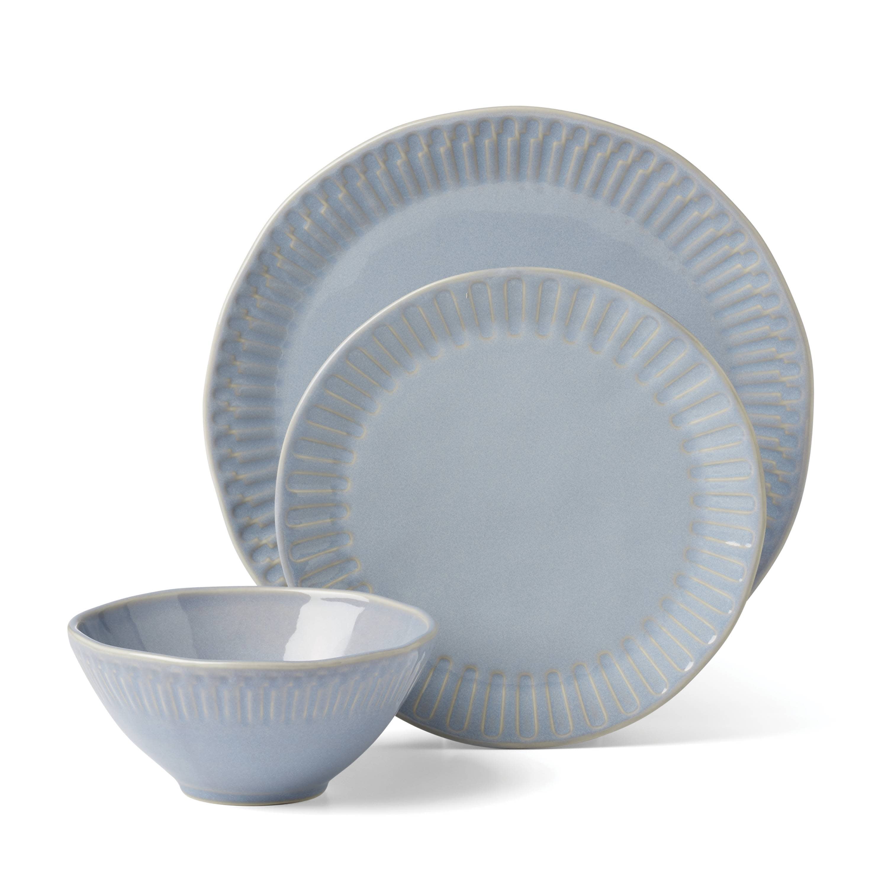 Oneida Entertain 365 12-Piece Artisanal Blue Stripe Stoneware Tableware Set (Service for 4)