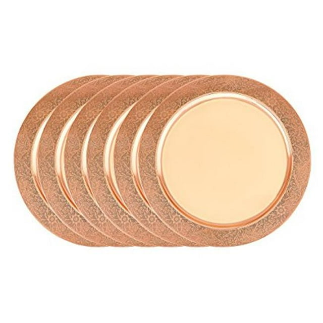 13 in. Charger Plate with Etched Rim - Copper Stainless Steel, Set of 6