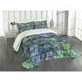 thumbnail image 3 of Ambesonne Modern Quilted Bedspread Set 3 Pcs, Mosaic Geometric Design, King Size, Blue Yellow and Green, 3 of 5