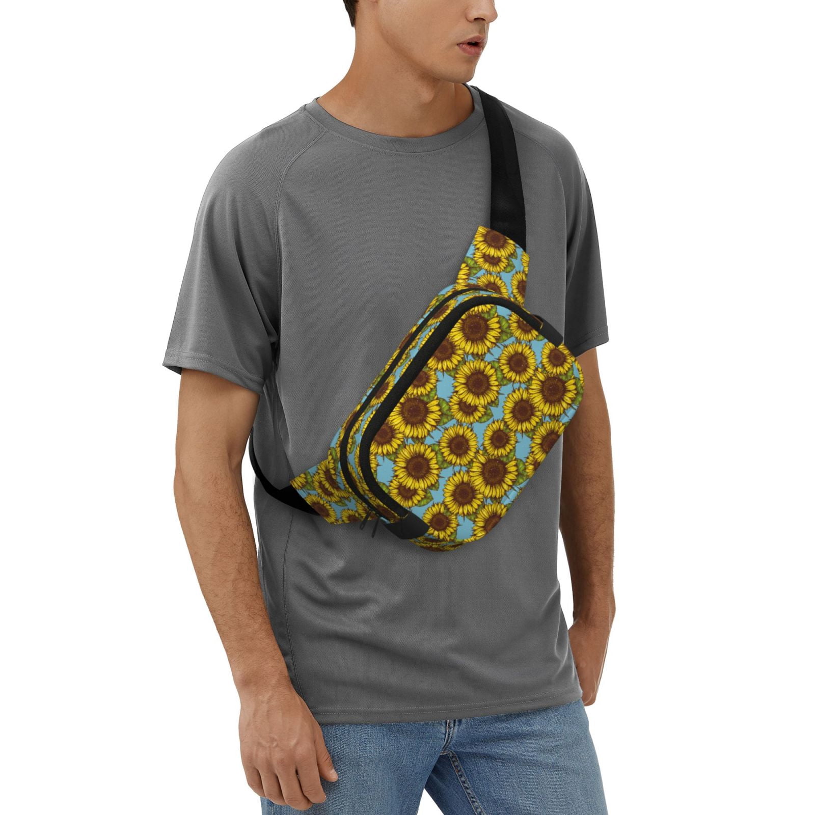 Picia Sunflowers Print Square Double-Layer Waist Bag Mini Adjustable Waist Belt Bag Exercise Running Travel Hiking