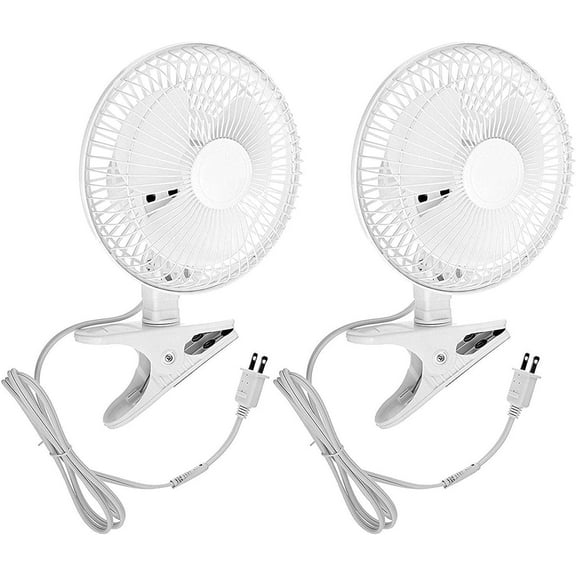 Joey'z 6-Inch Mini Clip-On Desk Fan, 2-Speed Whisper Quiet Motor, Adjustable Tilt, 360° Rotating Stand, Break-Resistant ABS Blades, White, 2 Pack