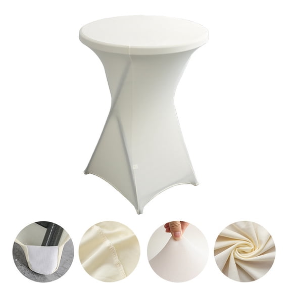 NAMZI 32" Diameter x 43" Height Round Spandex Table Cover, Fitted Highboy Cocktail Tablecloth Perfect for Parties, Weddings & Bars, Beige