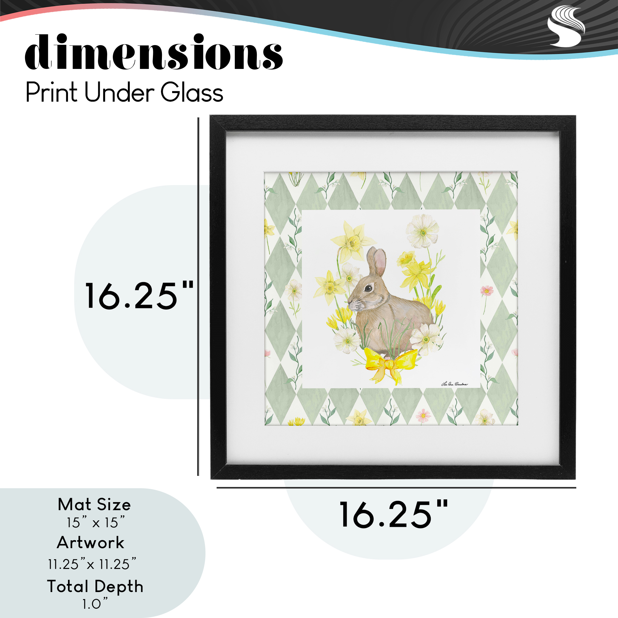 Mother Bunny on Green Argyle Black Framed Print Under Glass, design by Lee Ann Sanders