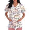 thumbnail image 3 of Kixjoy Scrub Tops Women Oversized Short Sleeve V Neck Nurse Scrubs Animal Printed Stretchy Medical Tops Casual Lightweight Womens Blouses with Pockets, Beige 2XL, 3 of 6