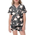 thumbnail image 5 of Weebloom Cute Pajama Sets For Tween Girl Silk Satin Cat Graphic Short Sleeve Button Up Shirts And Shorts Summer Fall 2 Piece Set Pjs Jammies, 5 of 5
