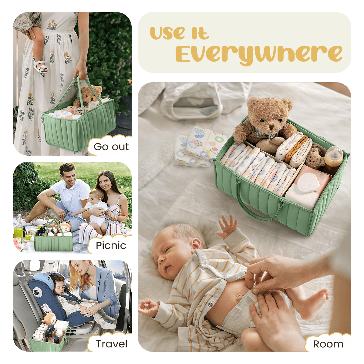 Baby Diaper Caddy Basket Organizer-Sturdy, Breathable & Washable, Large Organizer Tote Bag for changing table, Diaper Nursery Storage Organizer for Baby Stuff, Baby Shower Gifts for Newborn