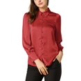 thumbnail image 2 of INSPIRE CHIC Women's Satin Blouse Puff Long Sleeve Collared Button Down Shirt Dressy Office Work Tops Business Casual S Red, 2 of 4