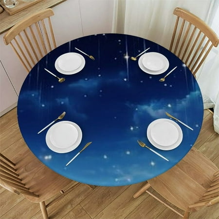 

Patifu Night Sky Stars Crescent Moon Waterproof Polyester Round Tablecloth - Ideal for Indoor and Outdoor Use Stain-Resistant and Washable - Perfect for Restaurants Weddings Parties 42 -46