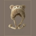 thumbnail image 3 of iHPH7 Bear Hat Warm Hats for Women Winter Hats for Women Cold Weather Trapper Hat Winter Cap Beanie with Pom Fluffy Snow Hat Beige One Size, 3 of 3