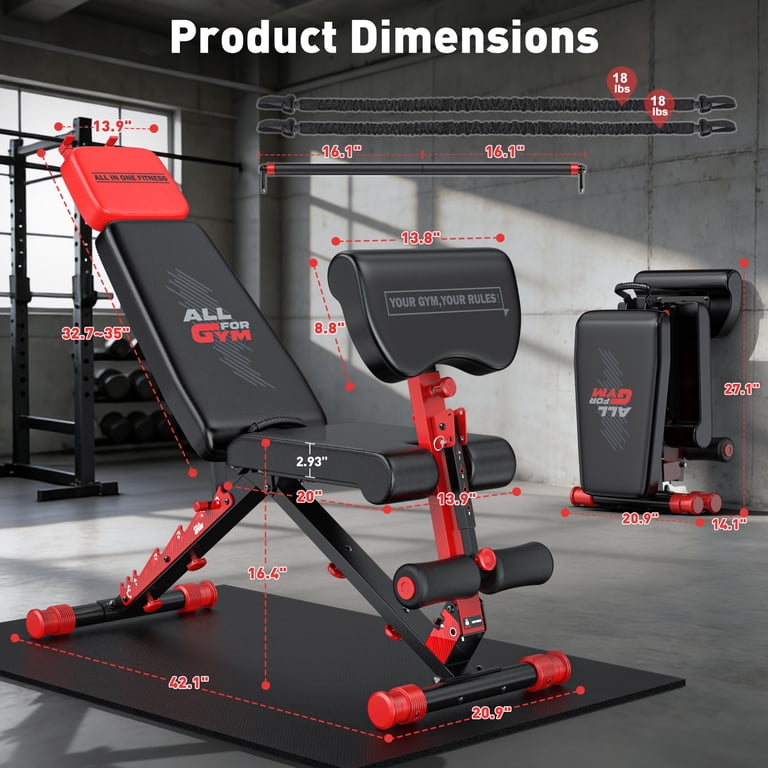 Gikpal 8-Position Adjustable Weight Bench with Resistance Bands, 880 lbs photo 3