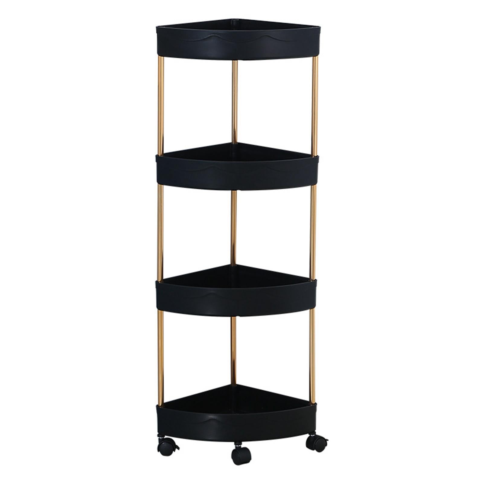 Corner Storage Basket with Lockable Roller Rack Save Space Vegetable