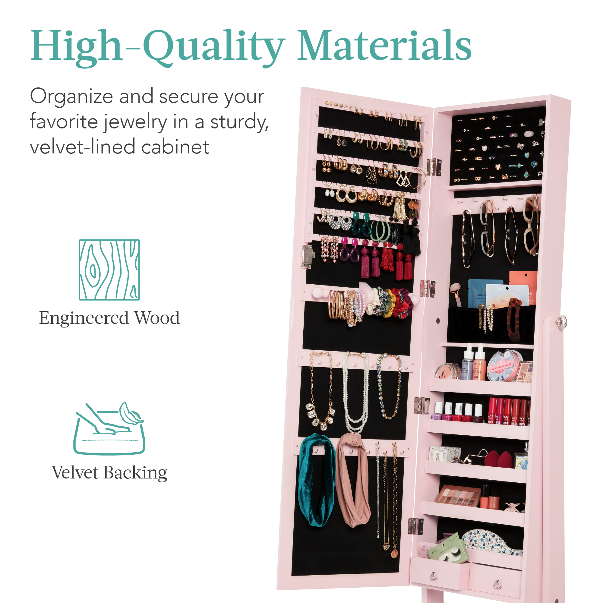 Best Choice Products Jewelry Armoire with Mirror and Lock, Dusty Pink photo 5