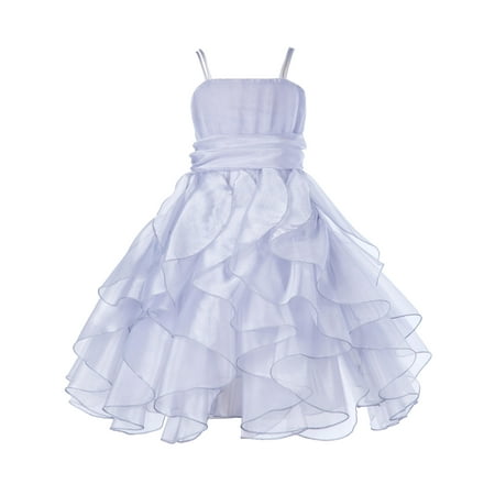 Princess Bodice - Ekidsbridal Organza Silver Grey Ruffled Bodice Junior Bridesmaid Recital Easter Dress Holiday Occasions Wedding Pageant Communion Princess Birthday Girls Baptism 151S size 4 Flower Girl Dress