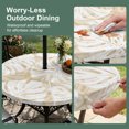 thumbnail image 5 of Round Outdoor Tablecloth with Umbrella Hole and Zipper, Beige Monstera Deliciosa Tablecloth with Elastic Waterproof, Tropical Summer Botanical Patio Table Covers for 31" - 35" Picnic Pool Tables, 5 of 9
