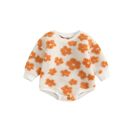 

EYIIYE Baby Girls Romper Long Sleeve Crew Neck Flower Winter Bodysuit