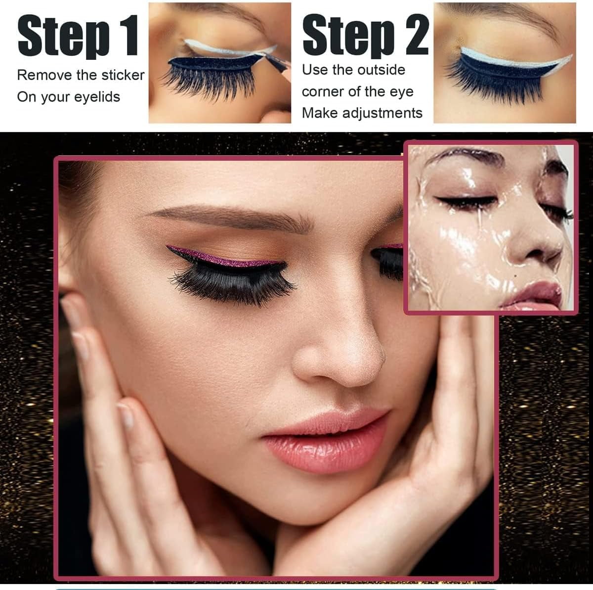 Eyeliner Stickers,Glitter Eyeliner Stickers 8 Pairs Eyelash Stickers Reusable Eyelid and Eyelash Stickers Makeup Stickers Waterproof
