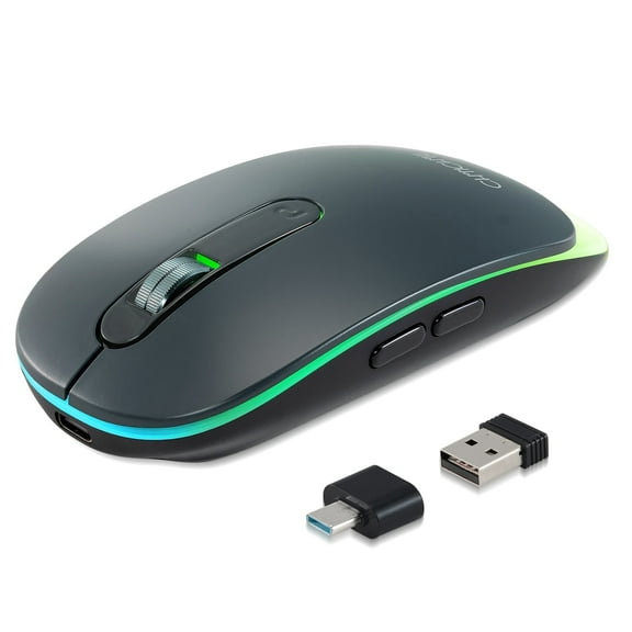 CHONCHOW 2.4G Wireless Mouse, 2.4GHz/Bluetooth multi connection method, Rechargeable Persistent Battery, dpi (1600) Compatible with Mac Windows for PC Office, with C Adapter Cable