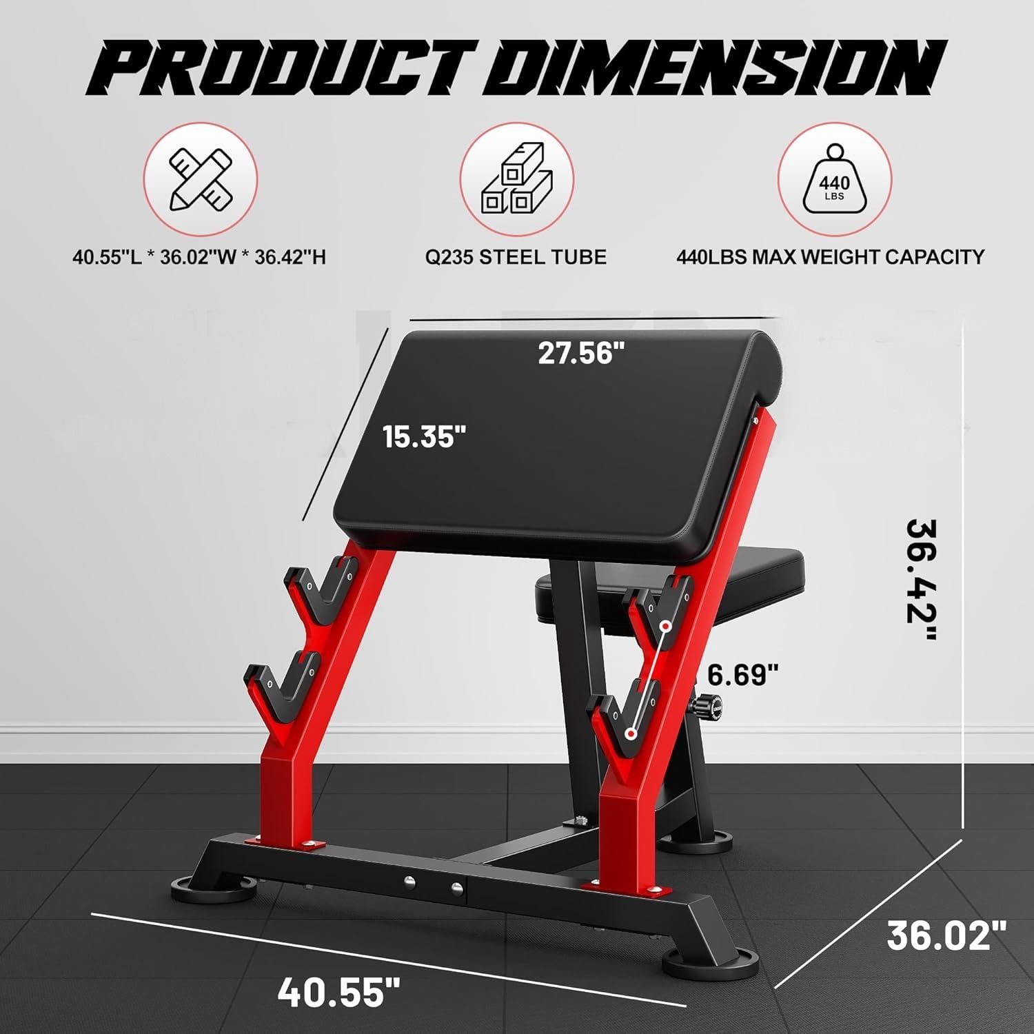 Preacher Curl Bench,Seated Arm Isolated Barbell Dumbbell Bicep Station for Arm Workout,Adjustable Bicep Curl Machine with 2 Bar Holders for Home Gym