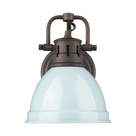 Yep by Golden Lighting Duncan 1-light Vanity in Rubbed Bronze and Seafoam shade