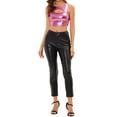 thumbnail image 2 of INSPIRE CHIC Women's Tank Tops Sleeveless Cut Out Clubwear Shiny Metallic Crop Tops S Hot Pink, 2 of 6