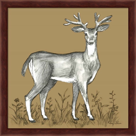 Great Art Now Watercolor Pencil Forest color XI-Deer 2 by Kelsey Wilson, Framed Wall Art, 13.25W x 13.25H